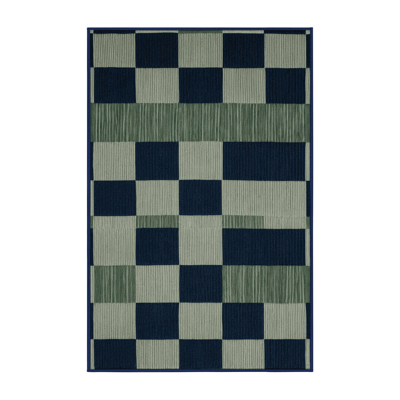 Tapis bleu à carreaux lavable à la machine, Tapis de couloir 2 pi x 5 pi