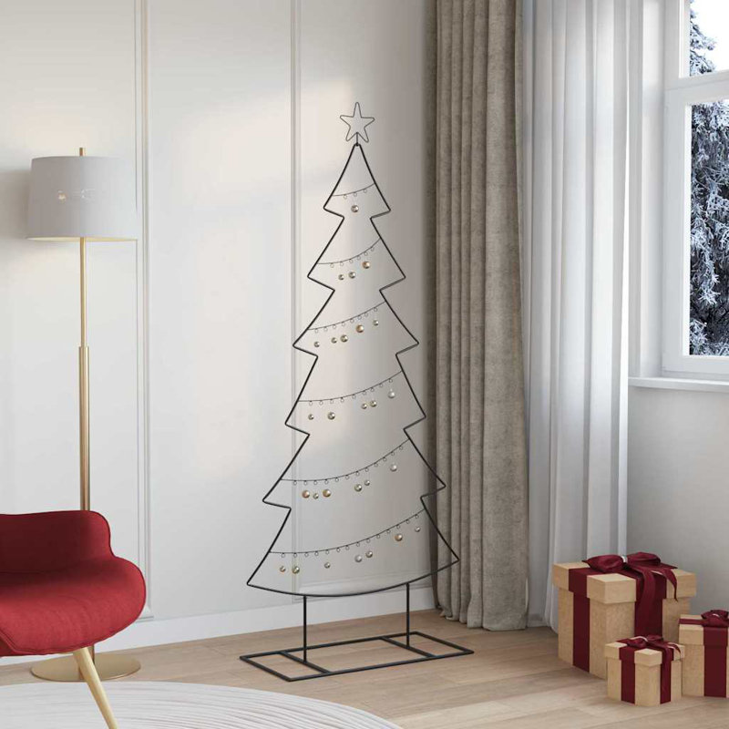 Metal Christmas Tree with Stand Black Steel, 180cm H