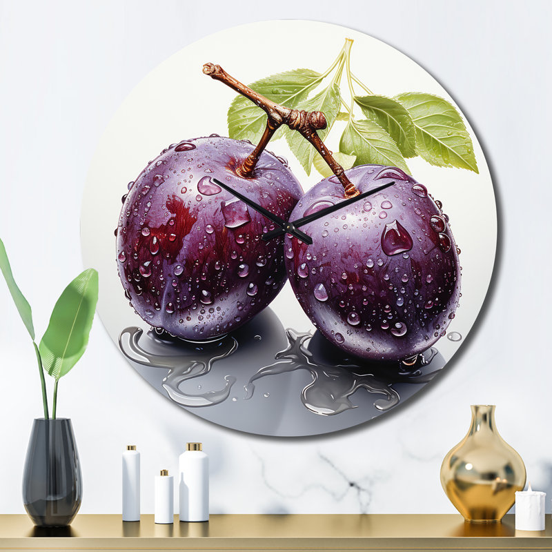 Fruit prune mauve pointillisme I - Horloge murale pour aliments et boissons, Grand