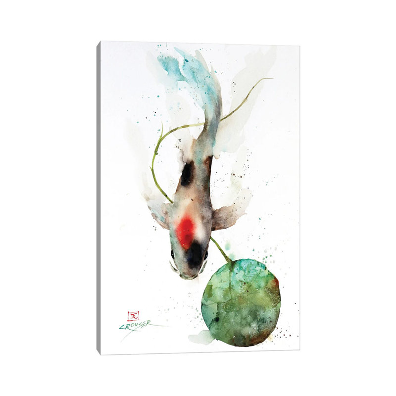 Koi And Lily Pad by Dean Crouser - Wrapped Canvas Painting, 20.32 cm H x 30.48 cm W