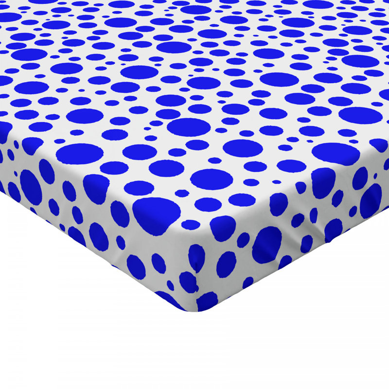Full Size White and Blue Microfiber Polka Dot Fitted Sheet