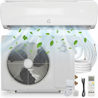 Delivers 9,000 BTU heating and cooling for up to 550 sq. ft., reducing energy use by up to 30% efficiently.