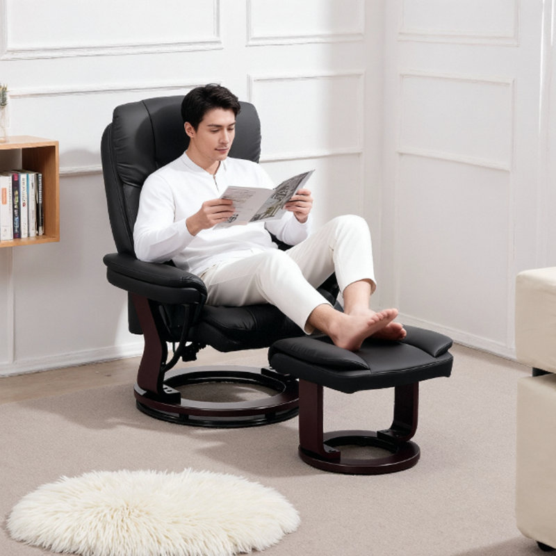 Modern Swivel Recliner Chair with Ottoman - Plush Comfort for Living Room Relaxation, 360° Rotation & Infinite Recline, Black