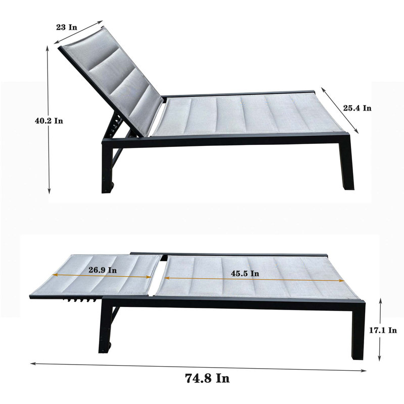 Chaise longue sans accoudoirs en métal Trygve, gris