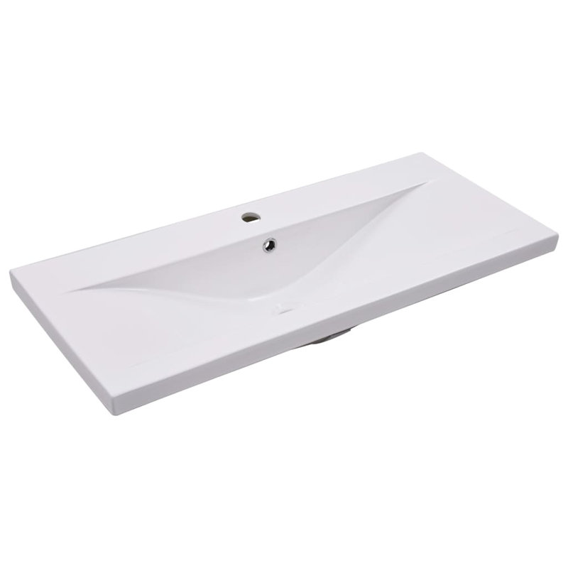 Belfry Bathroom Albrecht 910mm L x 395mm W Ceramic Rectangular Sink with Overflow, White, 101mm W x 39.5mm D x 18.5mm H