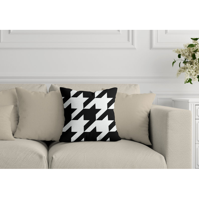 Housse et insert de coussin carré d'extérieur Easton Houndstooth, L 15 po x H 15 po, Noir