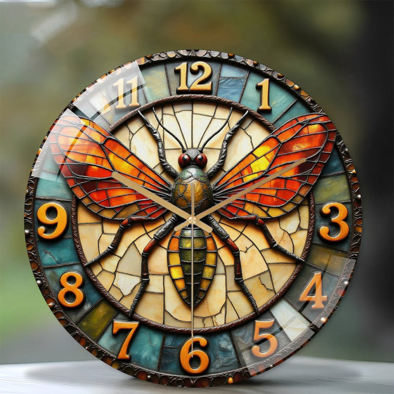 Horloge murale vitrail insecte 12 po