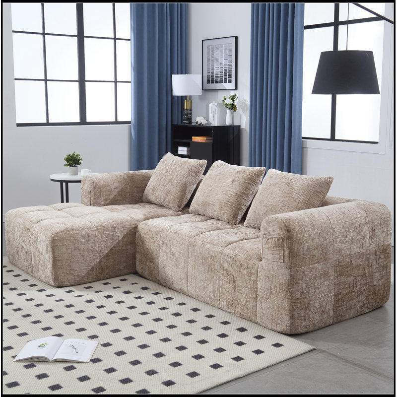 Canapé modulaire confortable avec poches latérales et installation innovante, Kaki