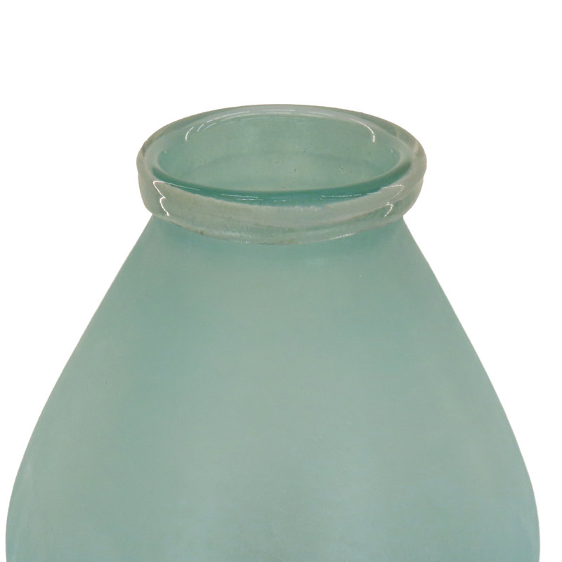 Handmade Glass Table Vase, Turquoise , 8.75" H x 7.5" W x 7.5" D