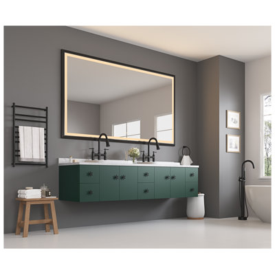 Miroir de salle de bain rectangulaire surdimensionné de 72 po x H 48 po à DEL avec cadre en aluminium noir mat et commandes tactiles intelligentes