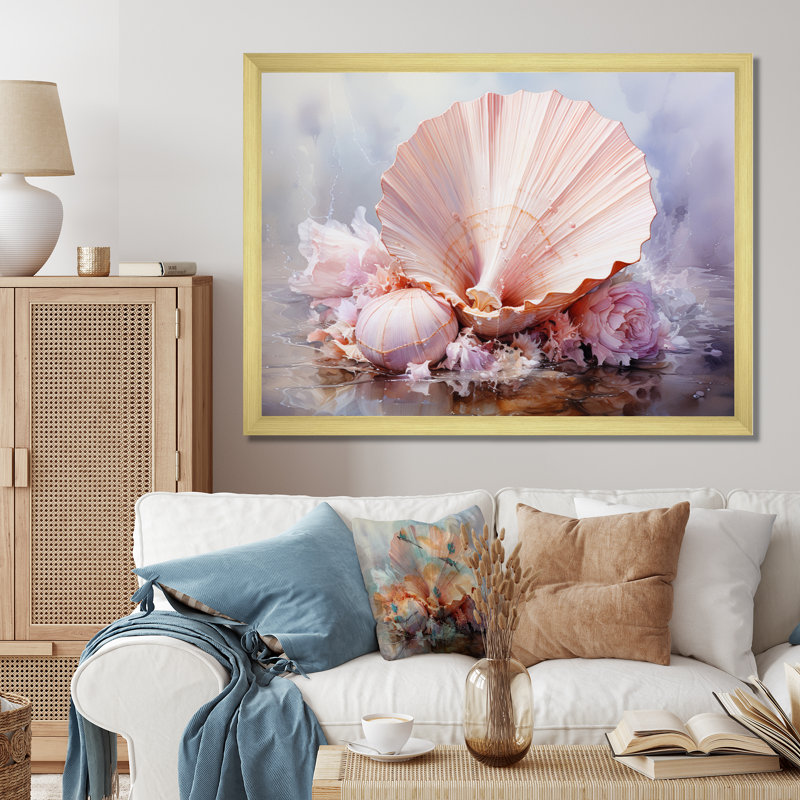 Reproduction d'art de coquillage rose sérénité - coquillage, H 24 po x l 32 po x P 1 po, Cadre doré à une seule photo