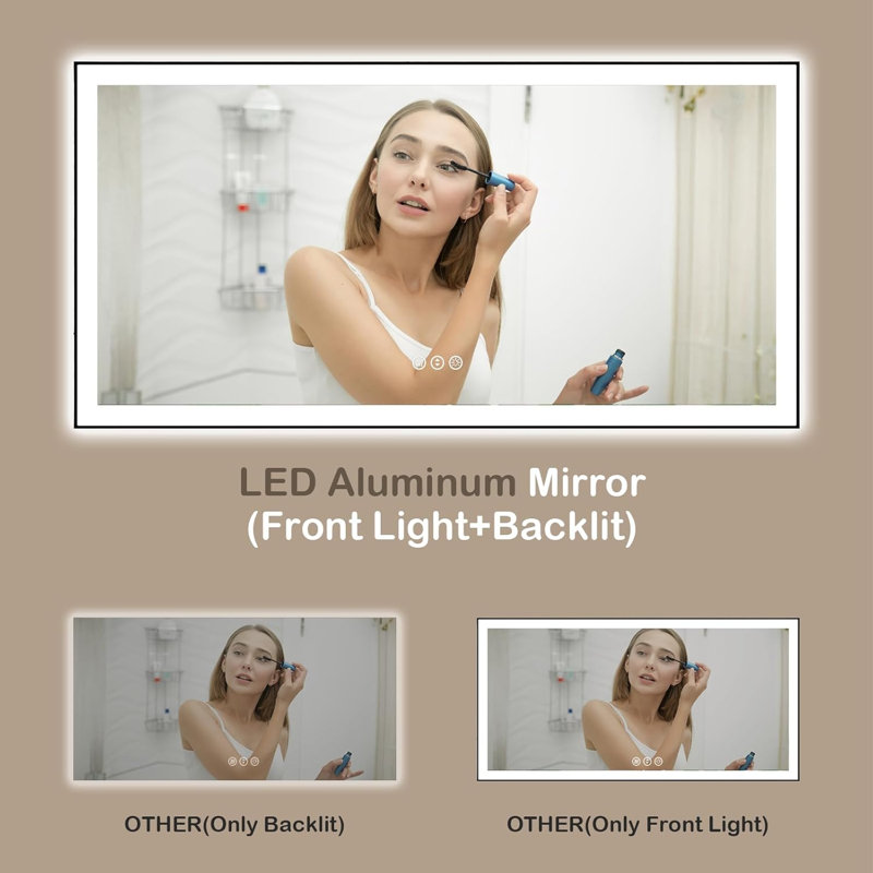 LED Bathroom Mirror With Black Frame, Backlit And Front Lighted Bathroom Mirrors For Wall, 40" x 84"