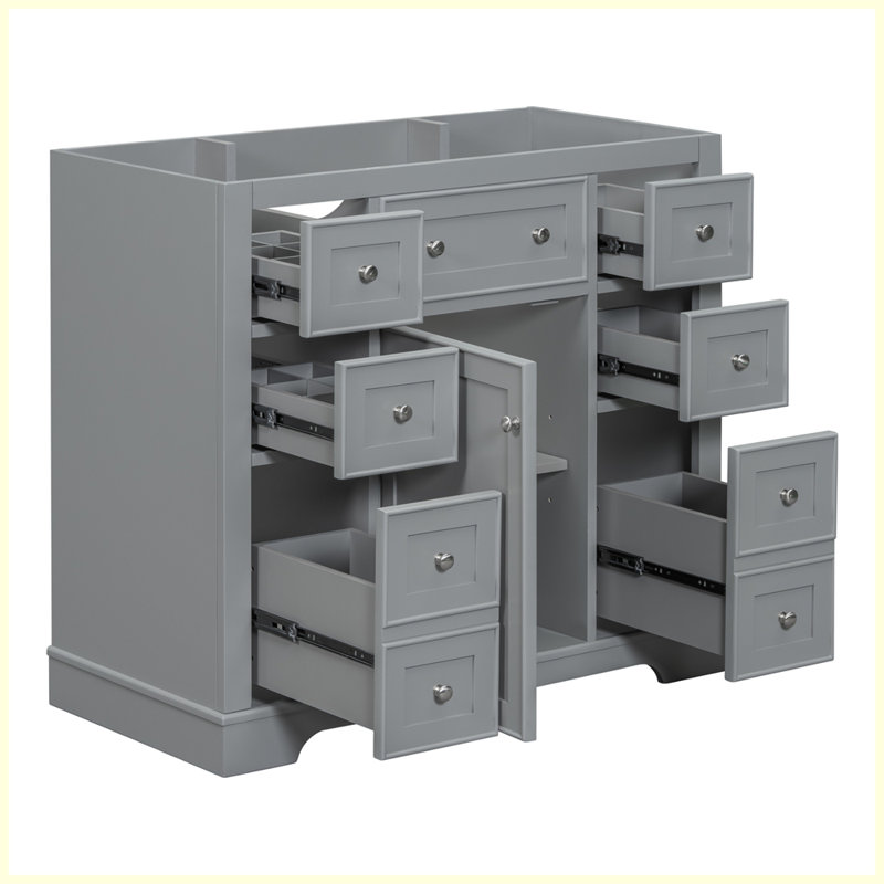 Meuble-lavabo moderne avec armoire et six tiroirs, Gris