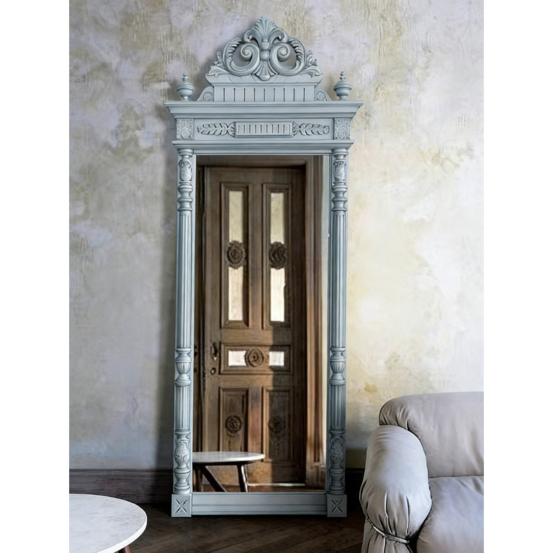 Miroir corps entier rétro en bois massif sculpté, H 74,8 po x l 27,56 po, Bleu