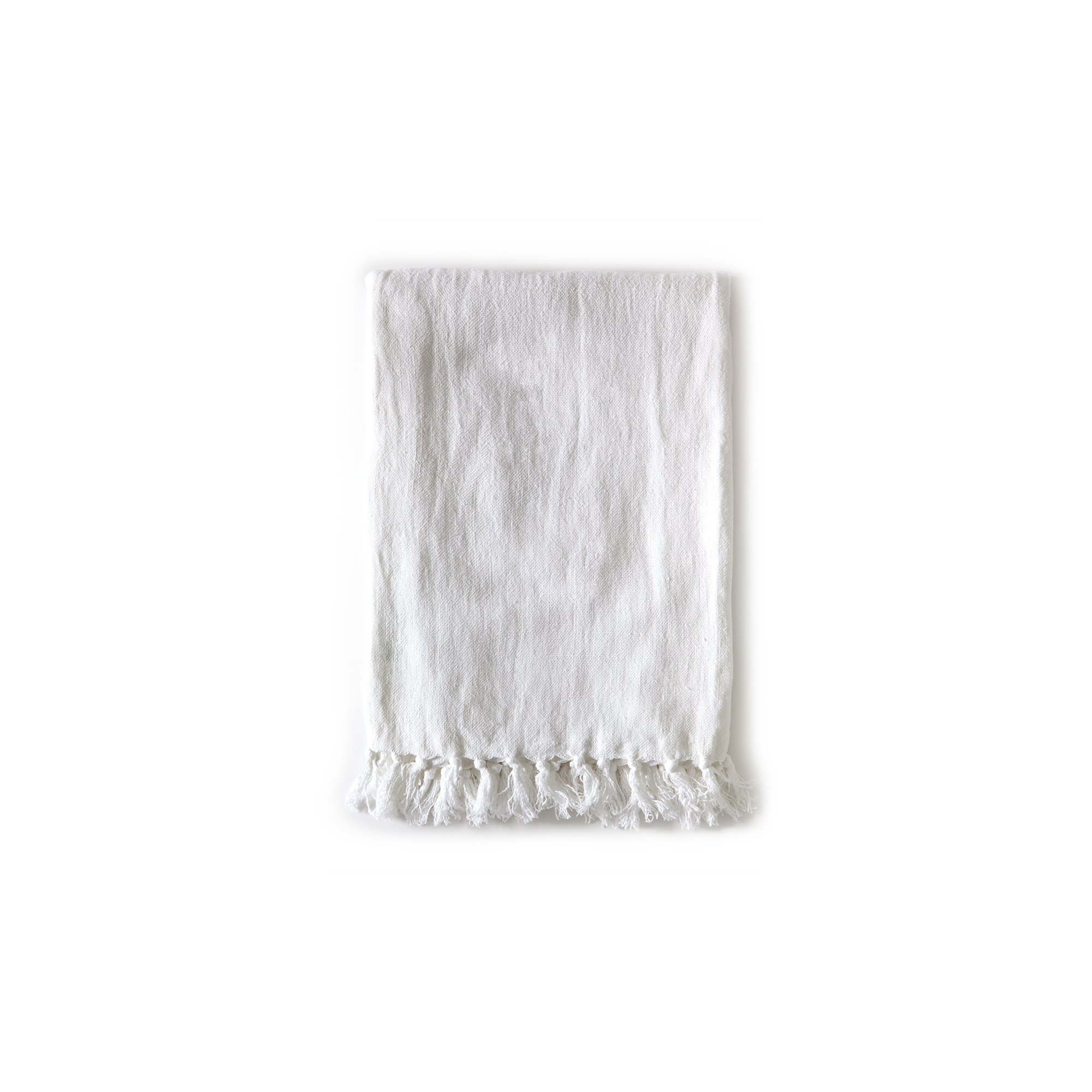 Montauk Linen Hand Woven Throw Blanket, White, 110" W x 90" L