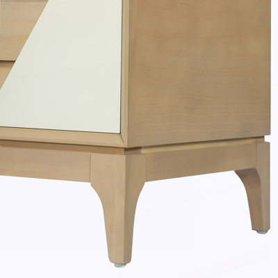 Table de chevet moderne à 2 tiroirs avec design géométrique bicolore, table d'appoint pour chambre ou salon, pieds fuselés robustes