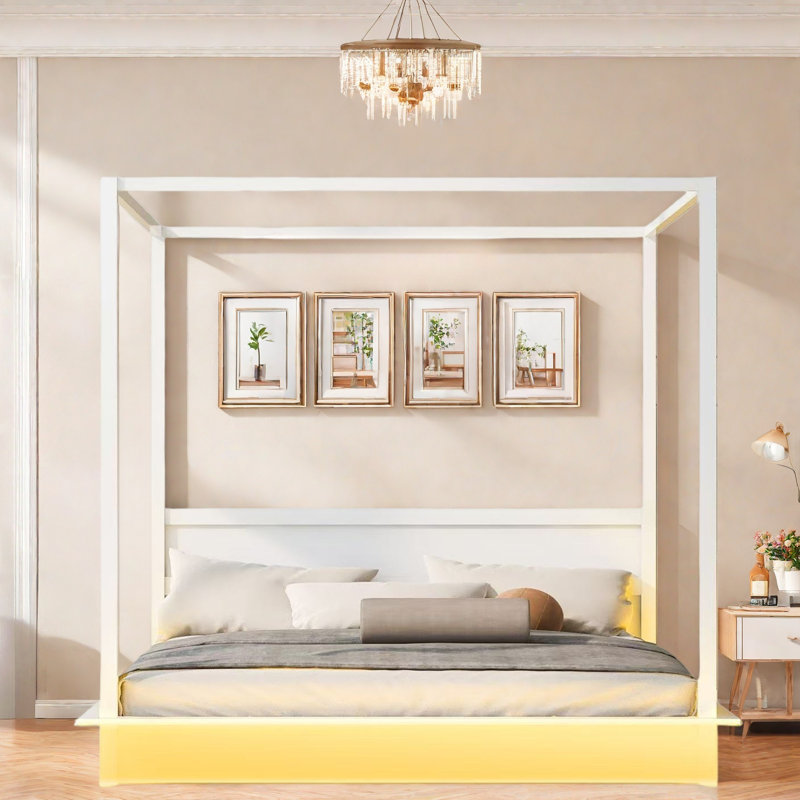 Andenwood Canopy Bed, LED Platform Bed, King