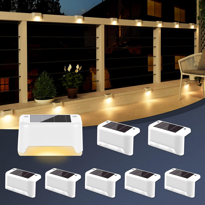 Stainless Steel Solar Powered Integrated LED Step Light Pack, White, 8 Pack