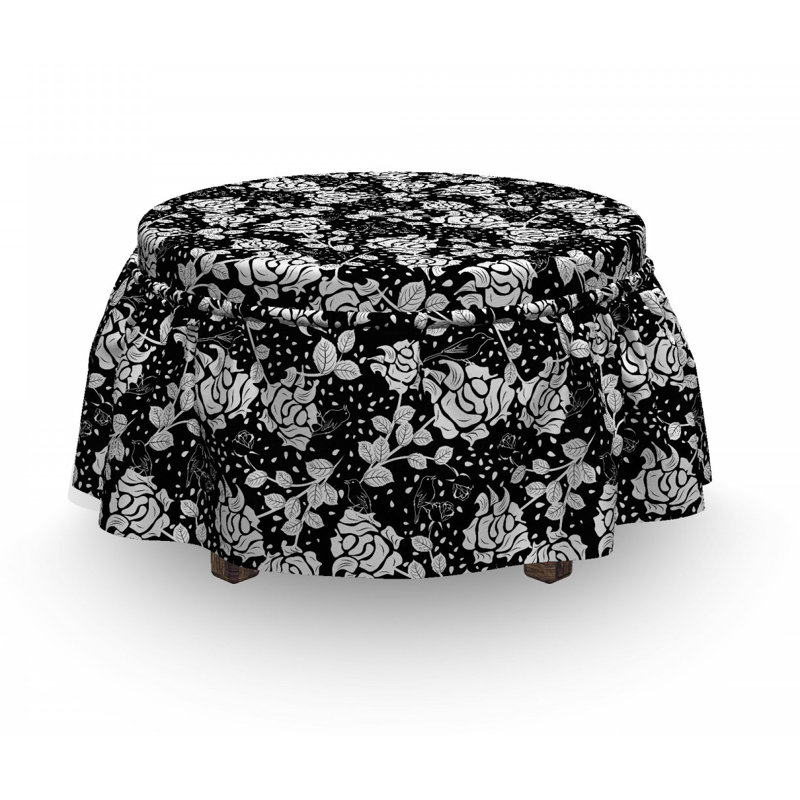 Housse pour repose-pieds rose fleuries et oiseaux