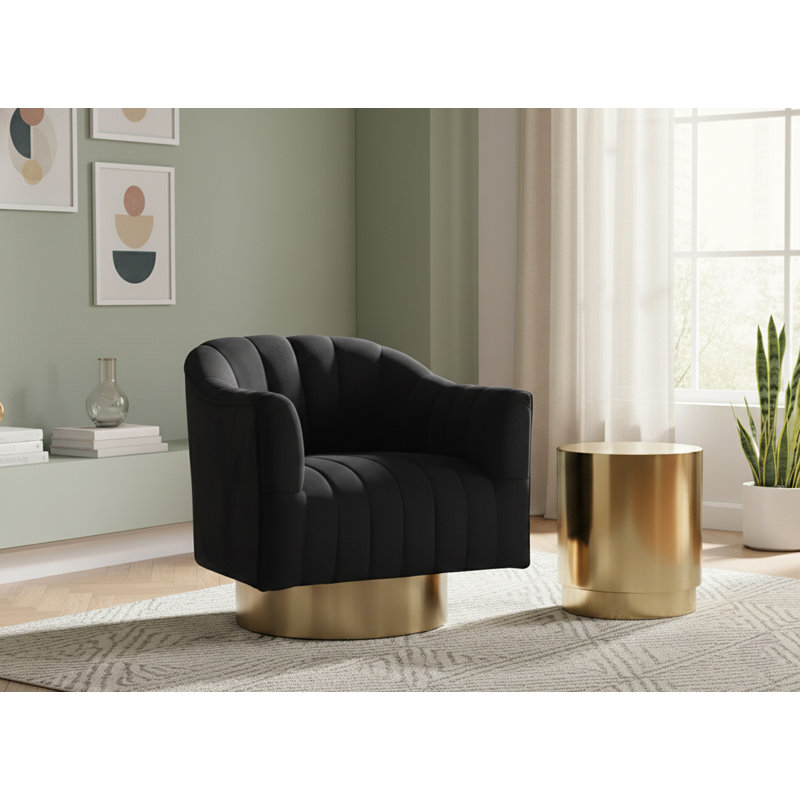 Fauteuil d'appoint pivotant en velours Farrah, Velours noir, Or