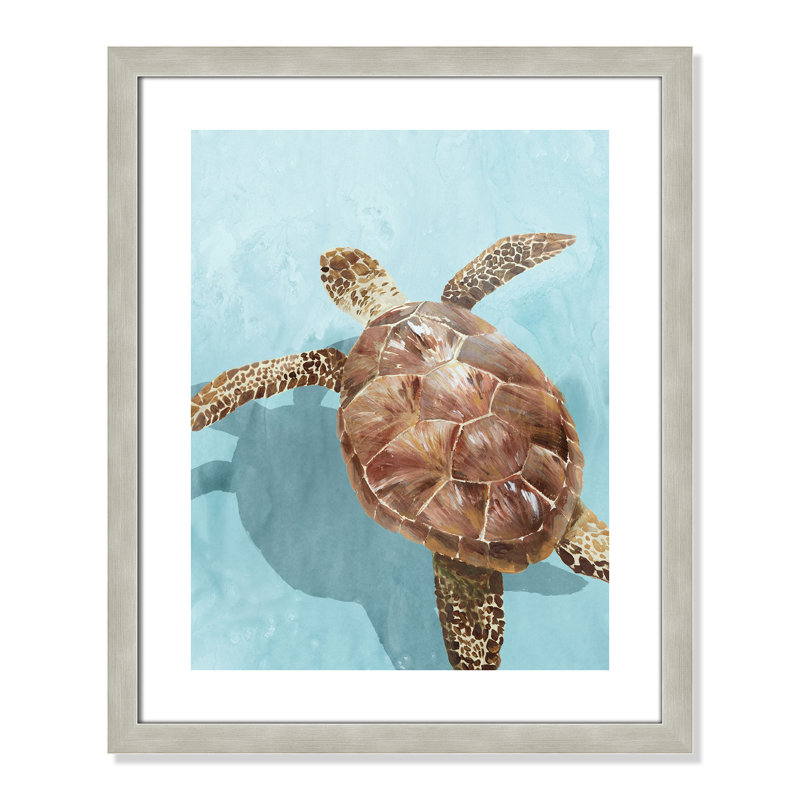 Tortue océanique II - reproduction de cadre photo, H 26 po x l 22 po x P 1,25 po, Cadre argent chaud