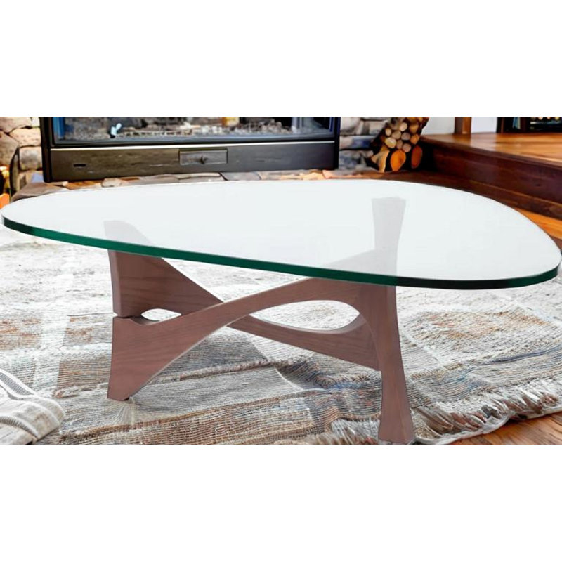 Table basse Akira avec plateau en verre et base en noyer