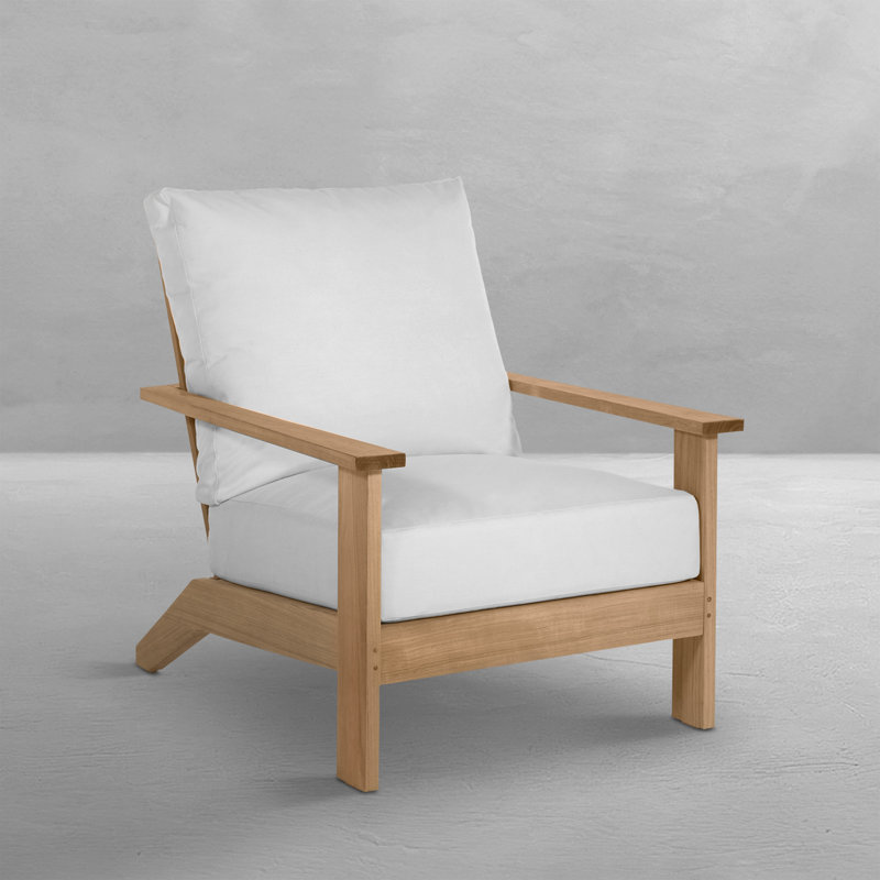 Ashland Patio Lounge Chair with Cushions, No Welt, Linen Forest, Natural Teak