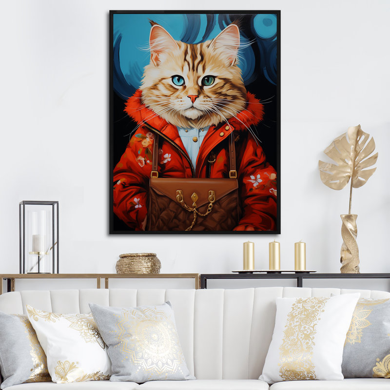 «Brown Cat Fashion Portrait I», Cadre simple noir, H 40 po x l 30 po x P 1,5 po