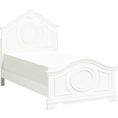 Lit traditionnel traditionnel en blanc, bois et d'ingénierie pour chambre à coucher, avec tête de lit et rails de style chambre à coucher