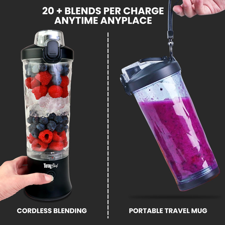 Total Chef Cordless Portable Blender 20 oz, USB Rechargeable, White