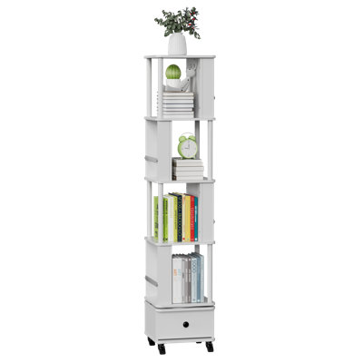 4 Tier Rotating Storage Bookcase with Drawer for Living Room, Bedroom