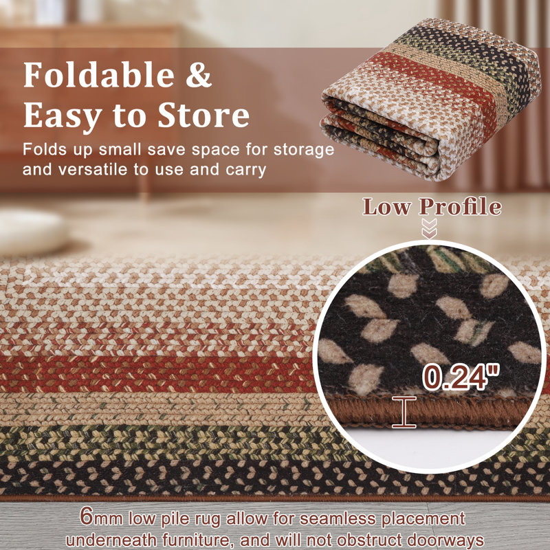 Machine Washable Rug for Living Room Braided Print Non-Slip Area Rug Stain Resistant Carpet for Dining Room Bedroom Nursery Office