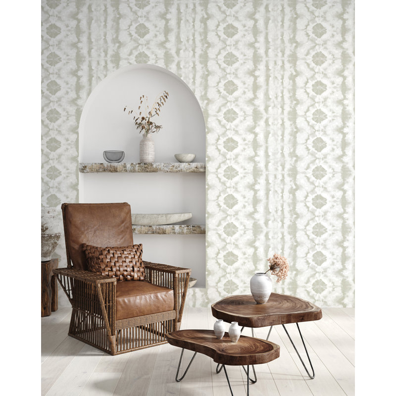 Crafted Glimmery Batik Design 27.9' L x 27.6" W Wallpaper Roll, Aqua