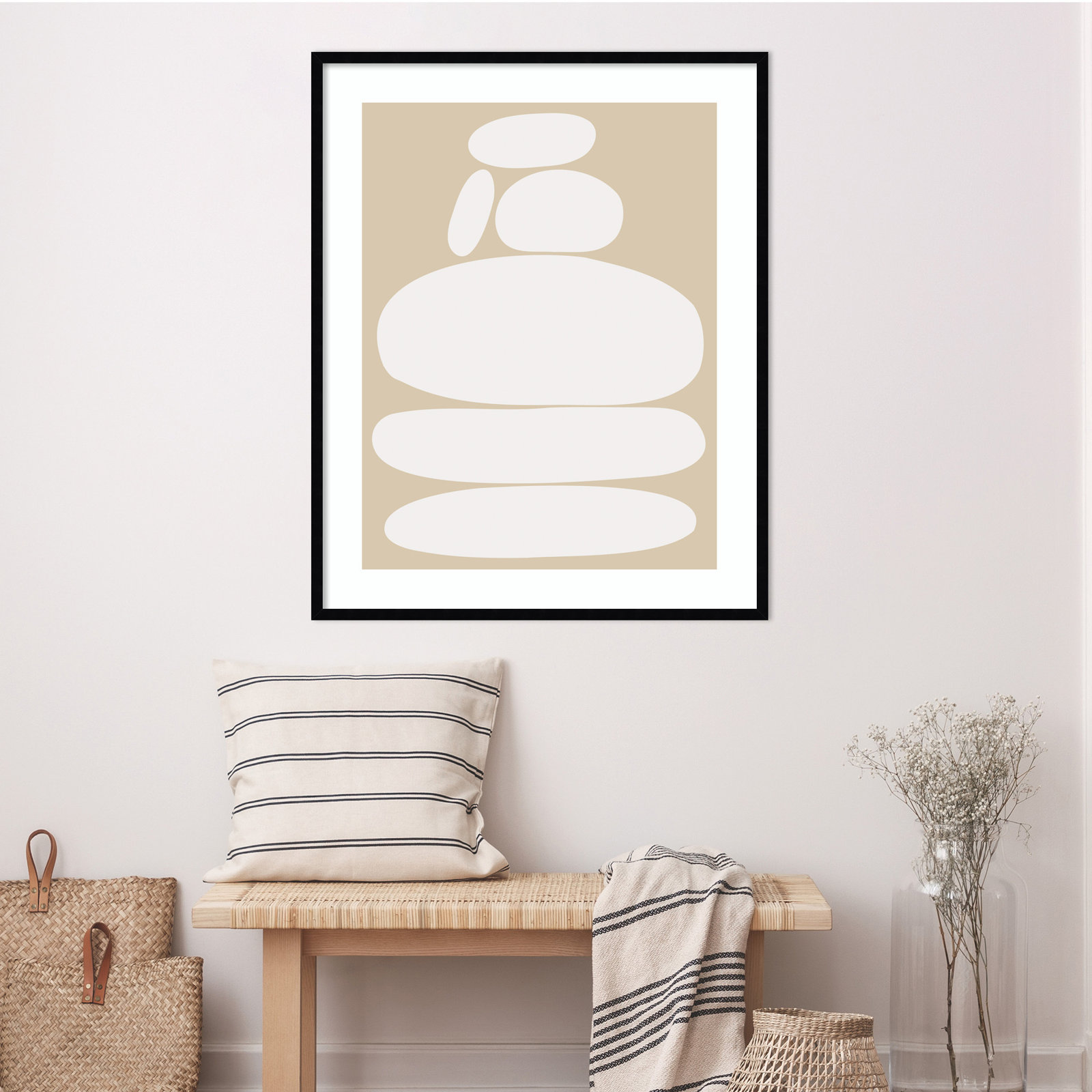 River Rocks Neutral by The Creative Bunch Studio, Black Framed, 17" H x 14" W