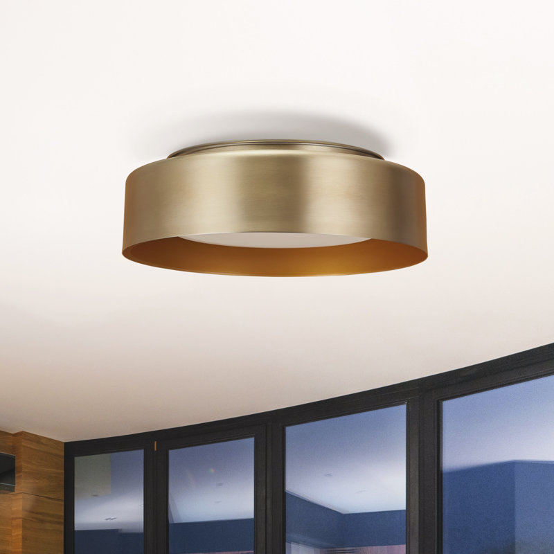 Grand luminaire encastré 3 lumières 15 pouces, finition dorée et orange, Doré