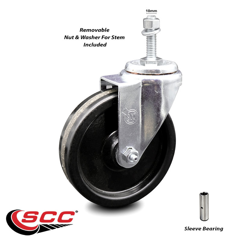 Temp Phenolic Swivel 12mm Threaded Stem Caster Set with Brake