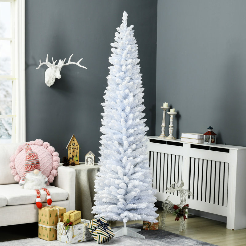 Arbre de Noël artificiel enneigé, arbre de Noël mince avec branches réalistes et base en plastique pour la décoration intérieure