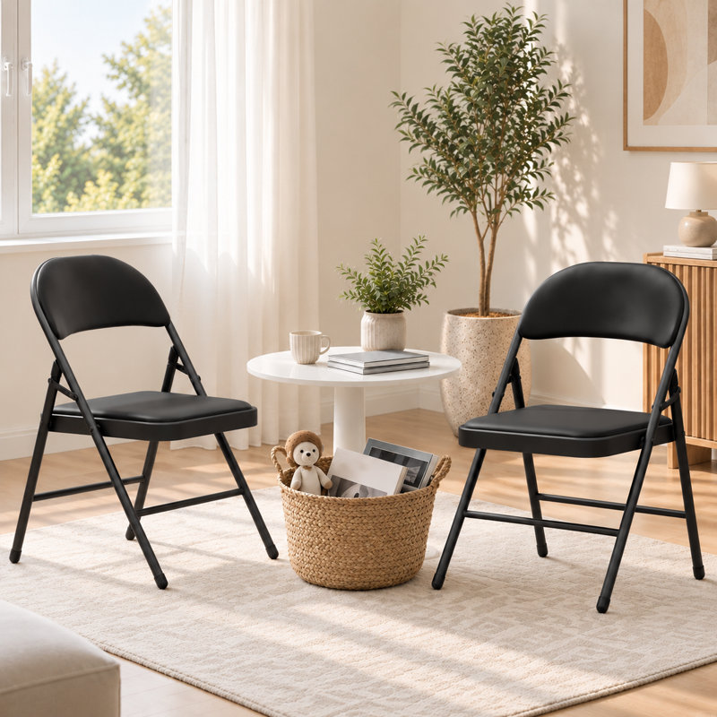 Ensemble de 6 chaises pliantes noires rembourrées avec structure métallique, Noir, 6