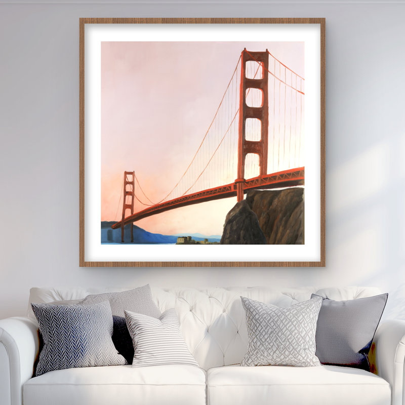 Coucher de soleil sur le pont Golden Gate - reproduction encadrée, H 36 po x l 36 po, Brun