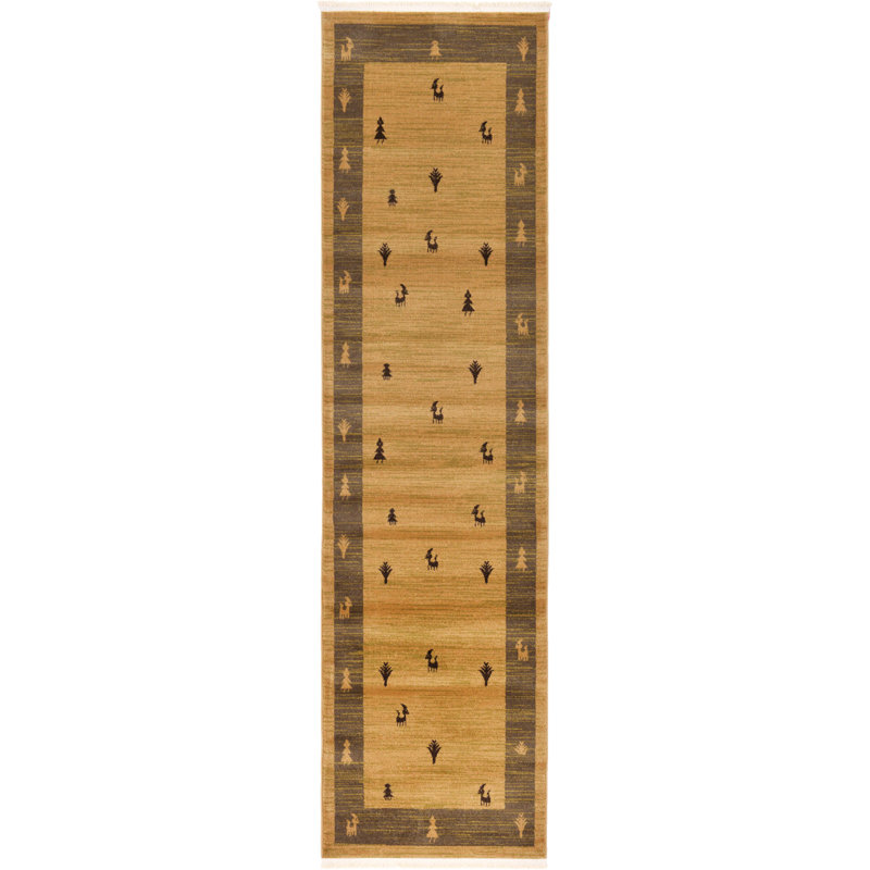 Tapis brun clair à motif abstrait Abrigail, Tapis de couloir 2 pi 7 po x 10 pi