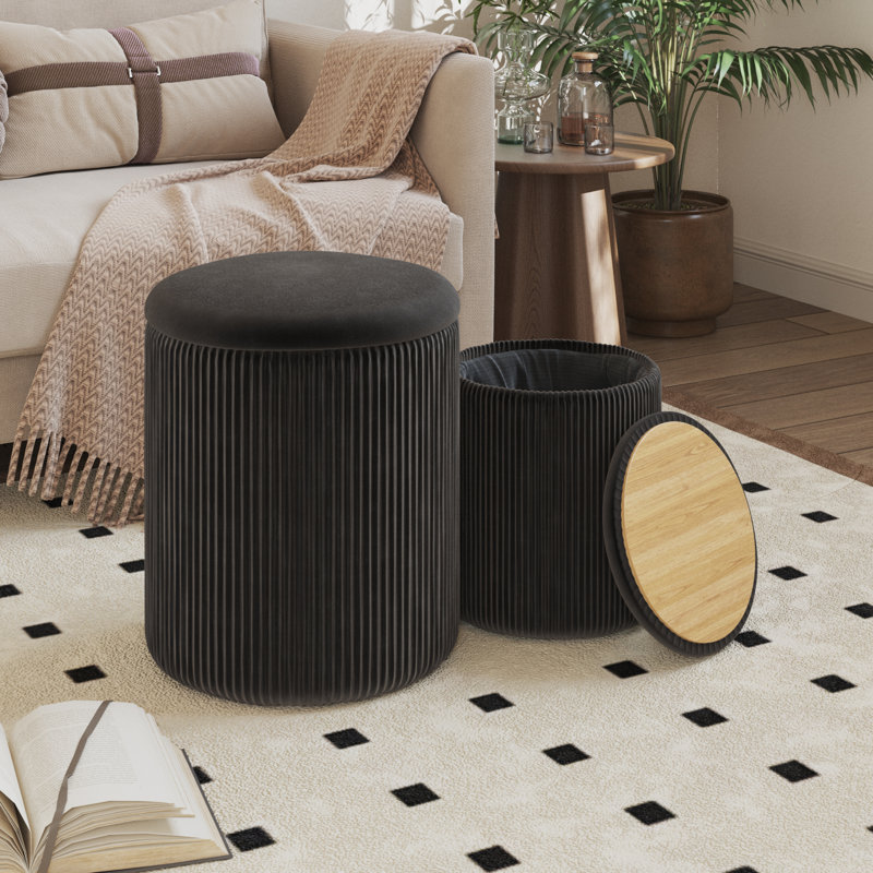 Upholstered Velvet Vanity Stool, Black