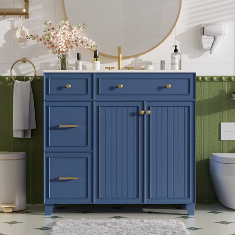 Meuble-lavabo 36 po avec lavabo en céramique, Bleu