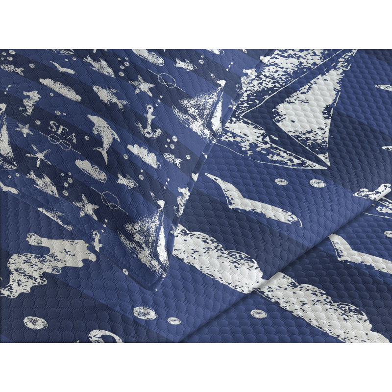 Ambesonne Navy Blue Bedspread Grunge Anchor, King Bedspread + 2 Standard Shams