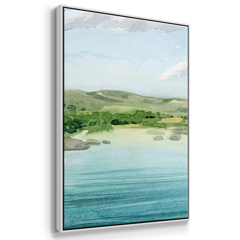 "Clear Lagoon II", peinture sur toile 3 pièces, H 36 po x l 75 po, Cadre blanc