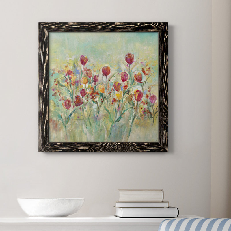 Tulipes d'été - Toile encadrée de qualité supérieure - prête à être accrochée, Cadre noir, H 20 po x l 20 po x P 1,5 po