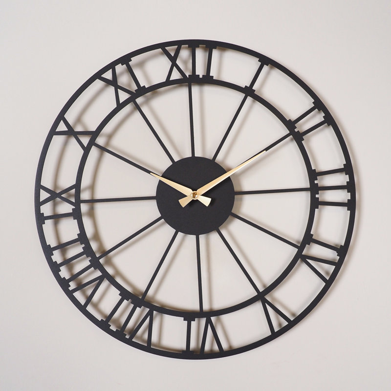 Horloge murale 19 "en métal avec chiffres romains , Noir, noir, noir, noir