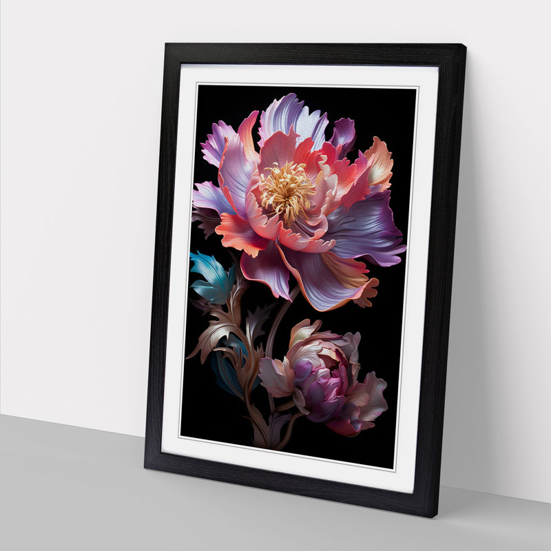 Peony Flower Neo-Plasticism No.3 - Framed Print, Black Framed, 64cm H x 46cm W x 2cm D