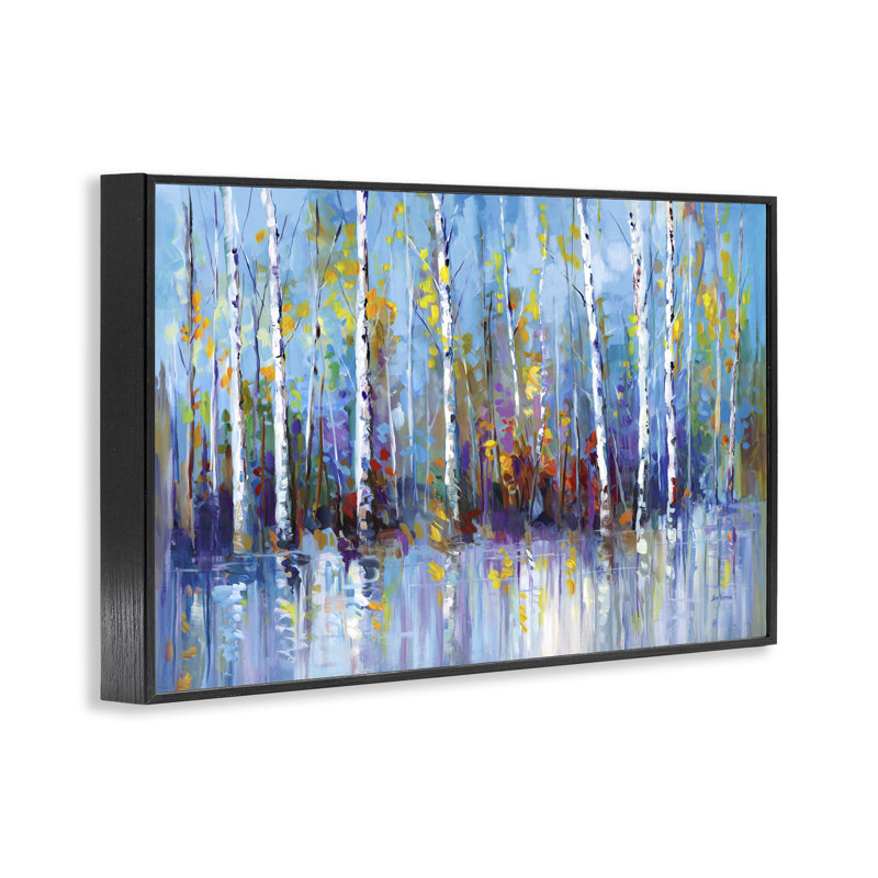 Reproduction d'art giclée de bouleaux vifs, par Leon Devenice, H 12 po x l 18 po, Giclée encadrée noir minuit
