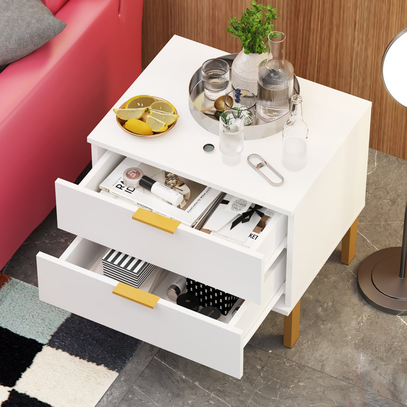 Aadyan 19.7" Wide 2 Drawer Side Table, White