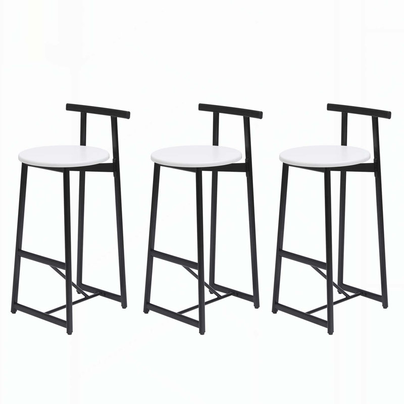 Set of 3 Bar Stools with Backrest for Kitchen Island, Dining, Pub, and Various Rooms, Ideal for Multiple Settings, White